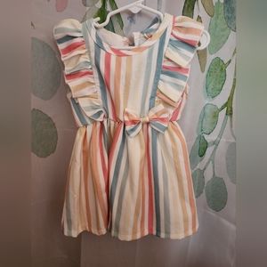Shein Rainbow Stripe Baby Striped Ruffle Trim Bow Front Dress sz 92 18-24 mo